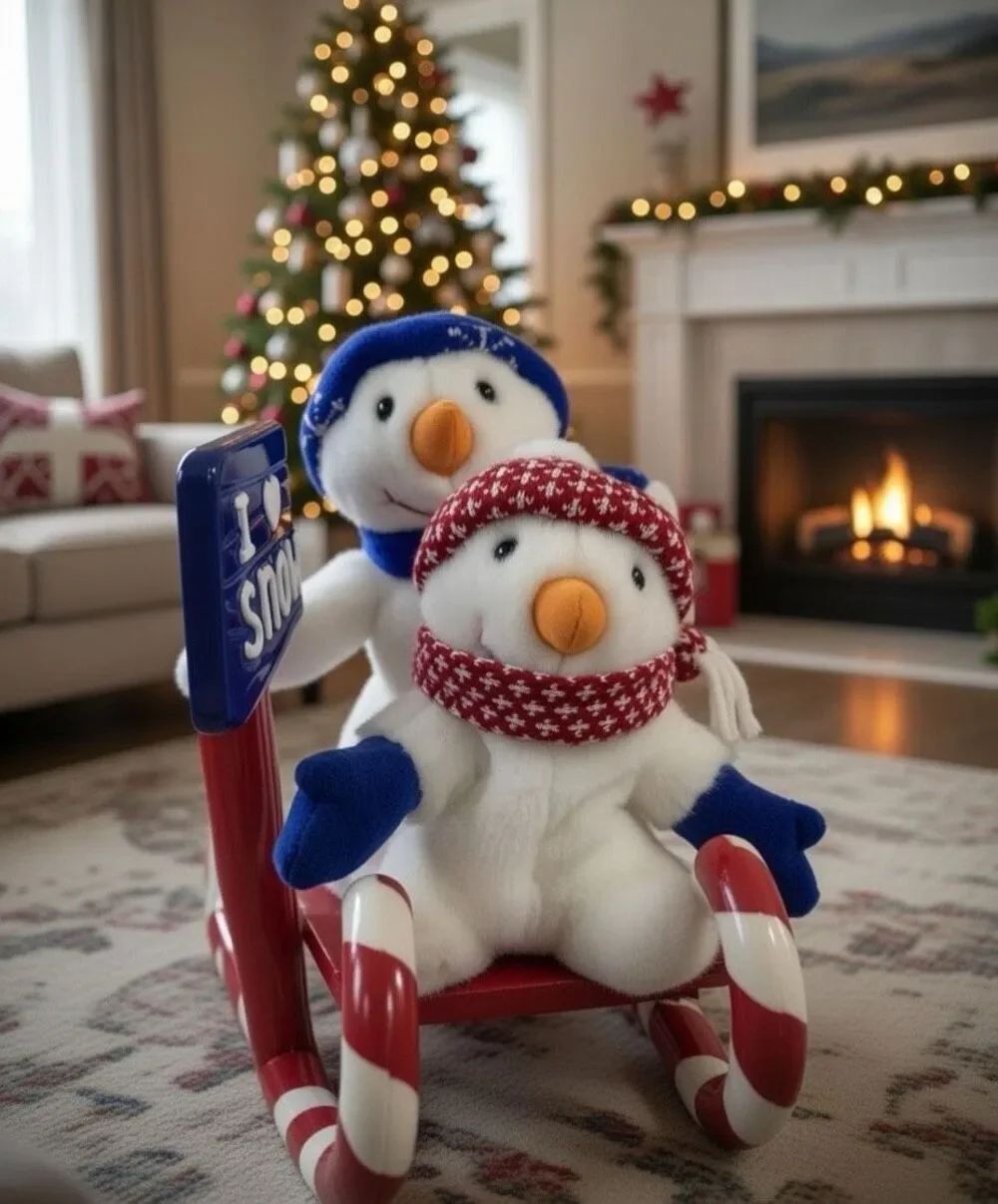 14" Tall  Animated Singing Snow Bears- Snow Man Music Christmas International